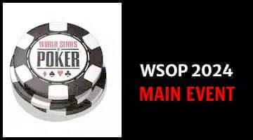 Bild på WSOP-loggan till vänster. Till höger i bilden står texten WSOP 2024 Main Event.