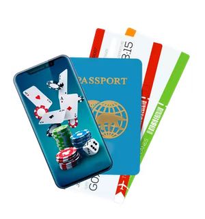 Kampanjbild för Coolbet Passport som visar en mobil med pokerspel på skärmen, ett pass och biljetter