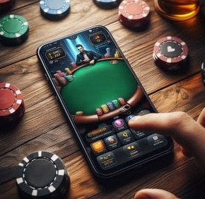 Bilden visar någon som spelar poker i mobilen.