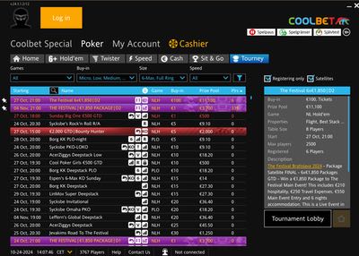 Bild på turneringslobbyn i Coolbets pokerklient
