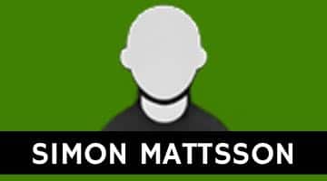 En anonym profilbild mot grön bakgrund. Över bilden finns en ruta med texten "Simon Mattsson"